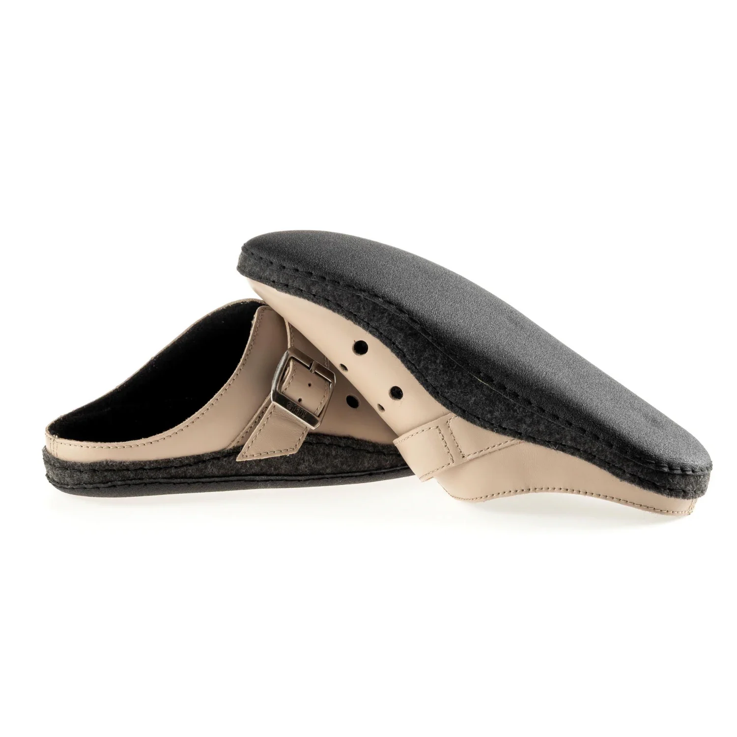 Kapcie zdrowotne skórzane damskie, męskie bez palców PAPS 16 Kapcie zdrowotne skórzane damskie, męskie bez palców PAPS beżowe