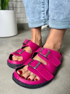 Wygodne kapcie damskie, męskie na paski, wyrób medyczny PAPS fuksja