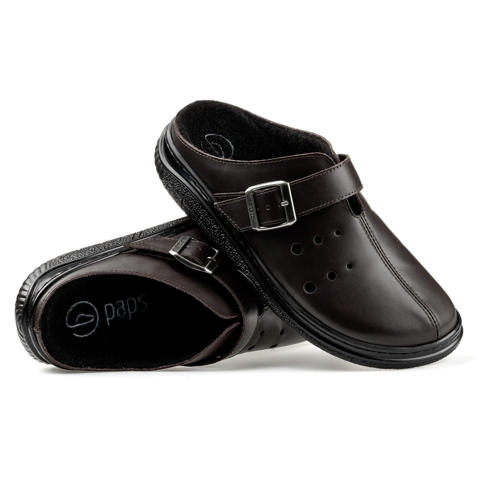 Klapki zdrowotne skórzane męskie, damskie pełne PAPS 18 Klapki Paps classic ME 1053-302 brązowe