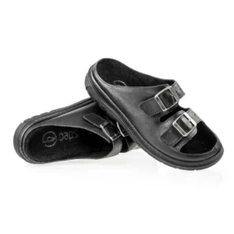 Klapki zdrowotne damskie, męskie na paski skóra lico PAPS czarne