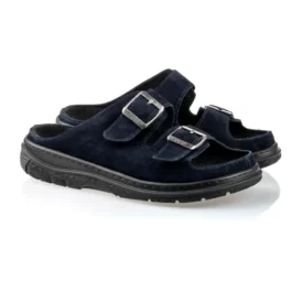 Klapki zdrowotne męskie, damskie na paski zamsz PAPS granatowe