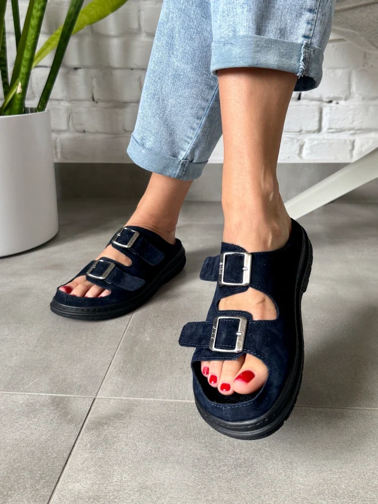 Klapki zdrowotne męskie, damskie na paski zamsz PAPS 3 Klapki zdrowotne męskie, damskie na paski zamsz PAPS granatowe